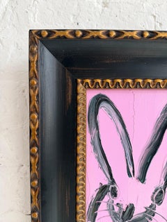 Hunt Slonem "Field" lapin noir et rose