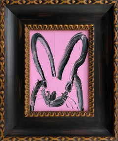 Hunt Slonem "Field" lapin noir et rose