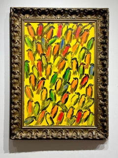 Hunt Slonem, "Finches Jackie", 26.5x18 Colorful Textured Bird Oil Painting
