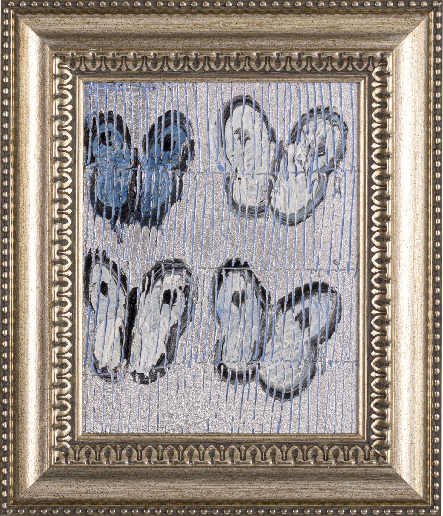 Hunt Slonem, "Flight 2" Peinture à l'huile 10x8 papillon bleu Silver dans un cadre ancien
