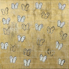 Hunt Slonem Gold Butterflies Oil Painting 'White Ascension'