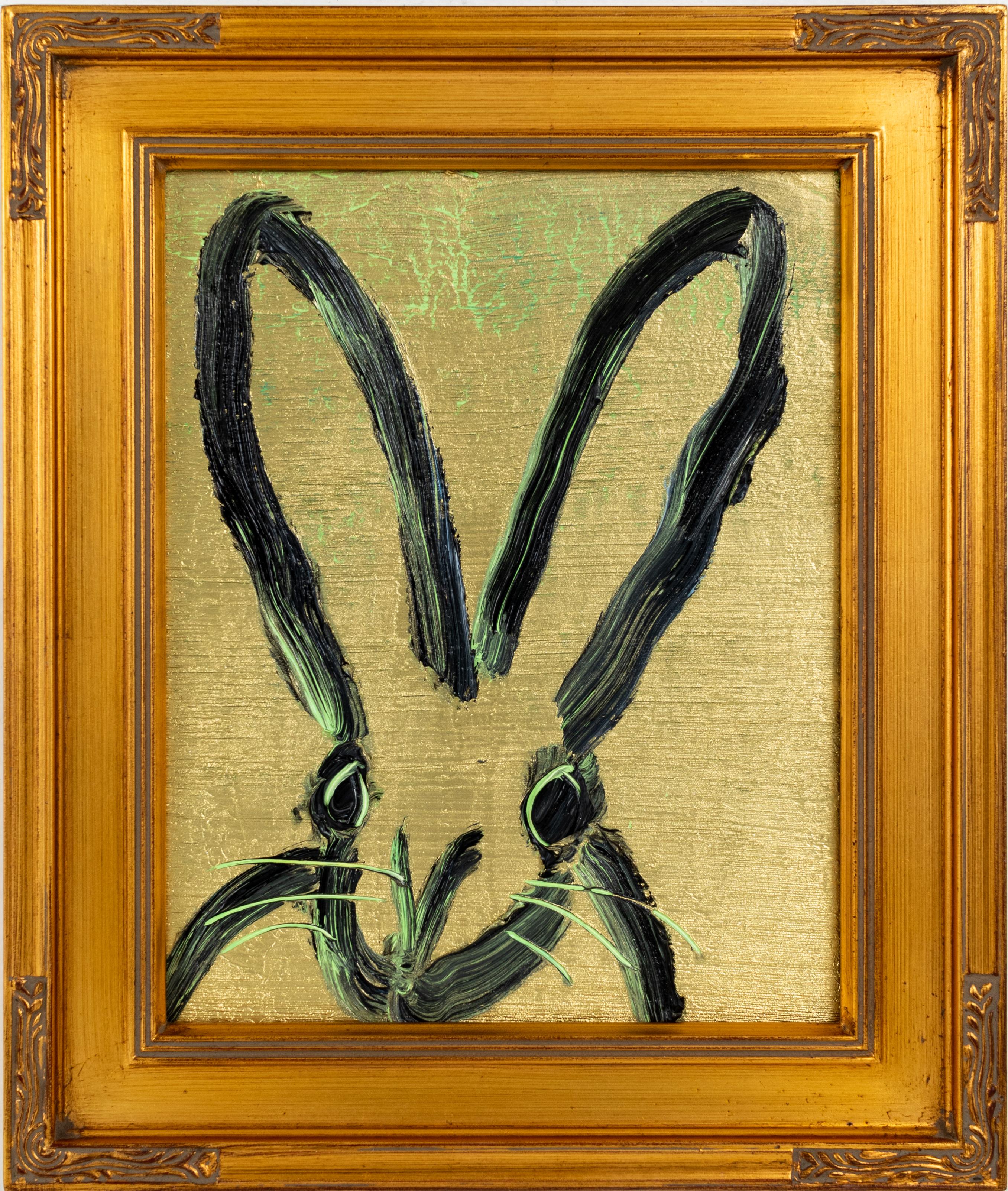 Hunt Slonem "Gold" Metallic Bunny
Black gestured bunny on a gold metallic background in an antique frame

Unframed: 10 x 8 inches  
Framed: 13.5 x 11.5 inches
*Painting is framed - Please note that not all Hunt Slonem frames are not in mint