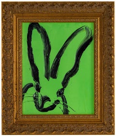 Hunt Slonem, "Grace", Bunny Oil Painting on Wood Board in Antique Frame, 2021