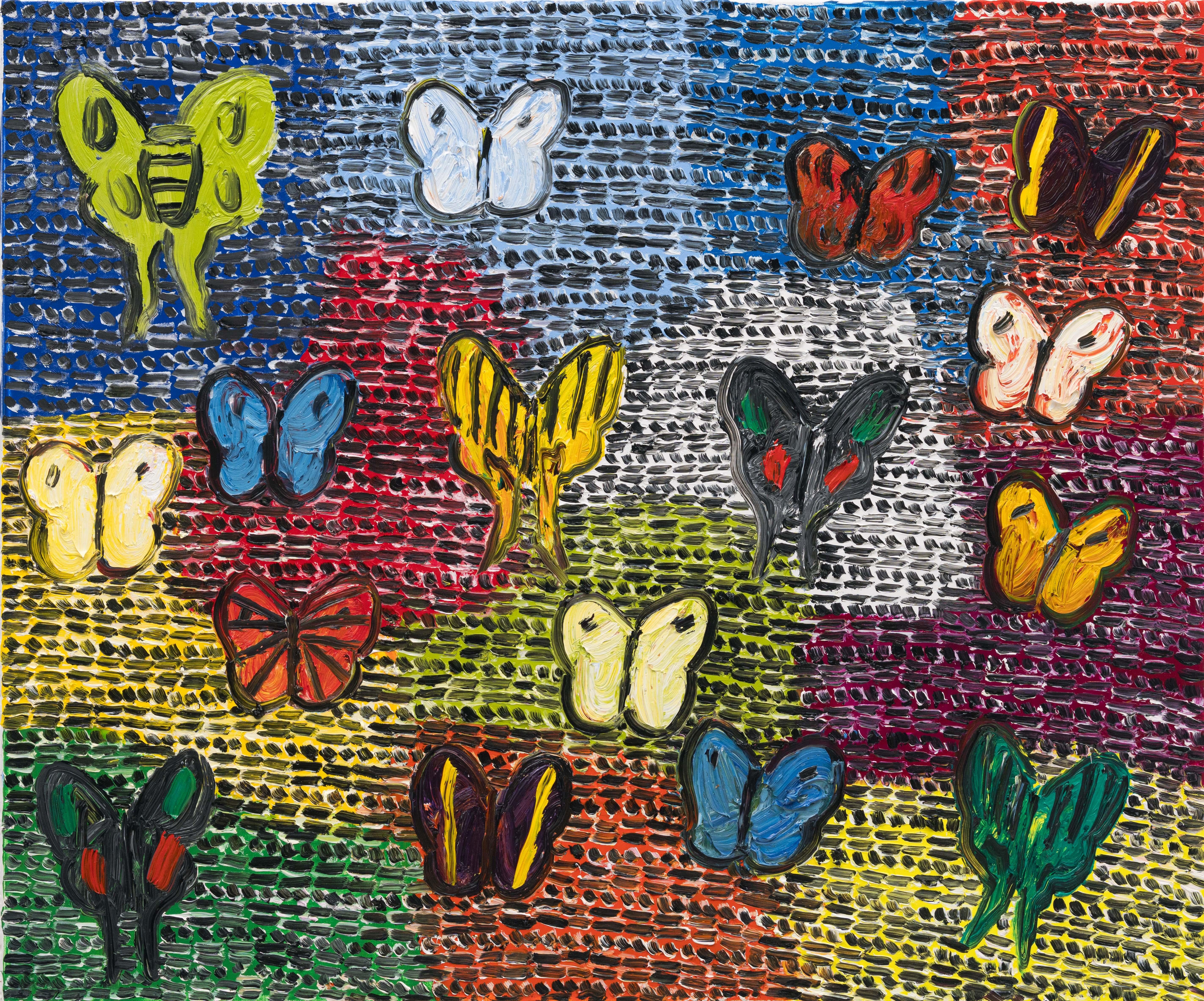 Hunt Slonem "Guardians Luna" Original butterflies painting in oil
