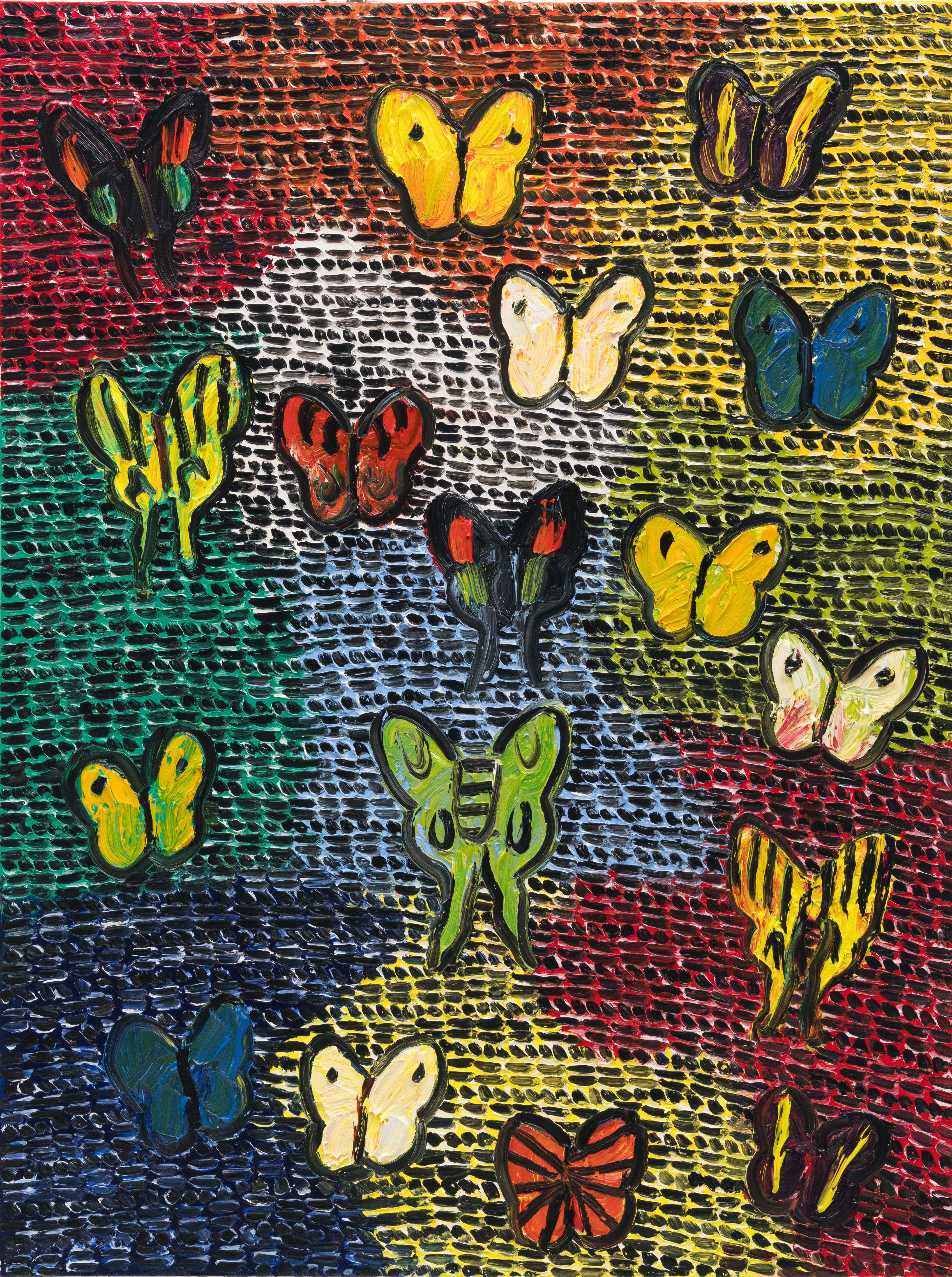 Hunt Slonem "Guardians New Year" Original butterflies oil painting on canvas