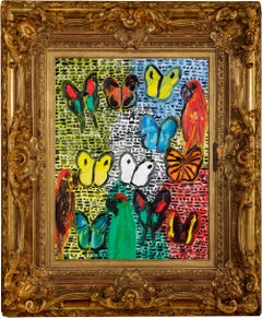 Hunt Slonem "Voto dei Guardiani" Pittura neo-espressionista incorniciata con olio su Wood