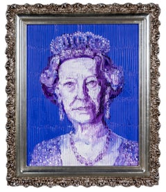 Hunt Slonem "Her Majesty Monday" Textured Oil Painting of Queen Elizabeth