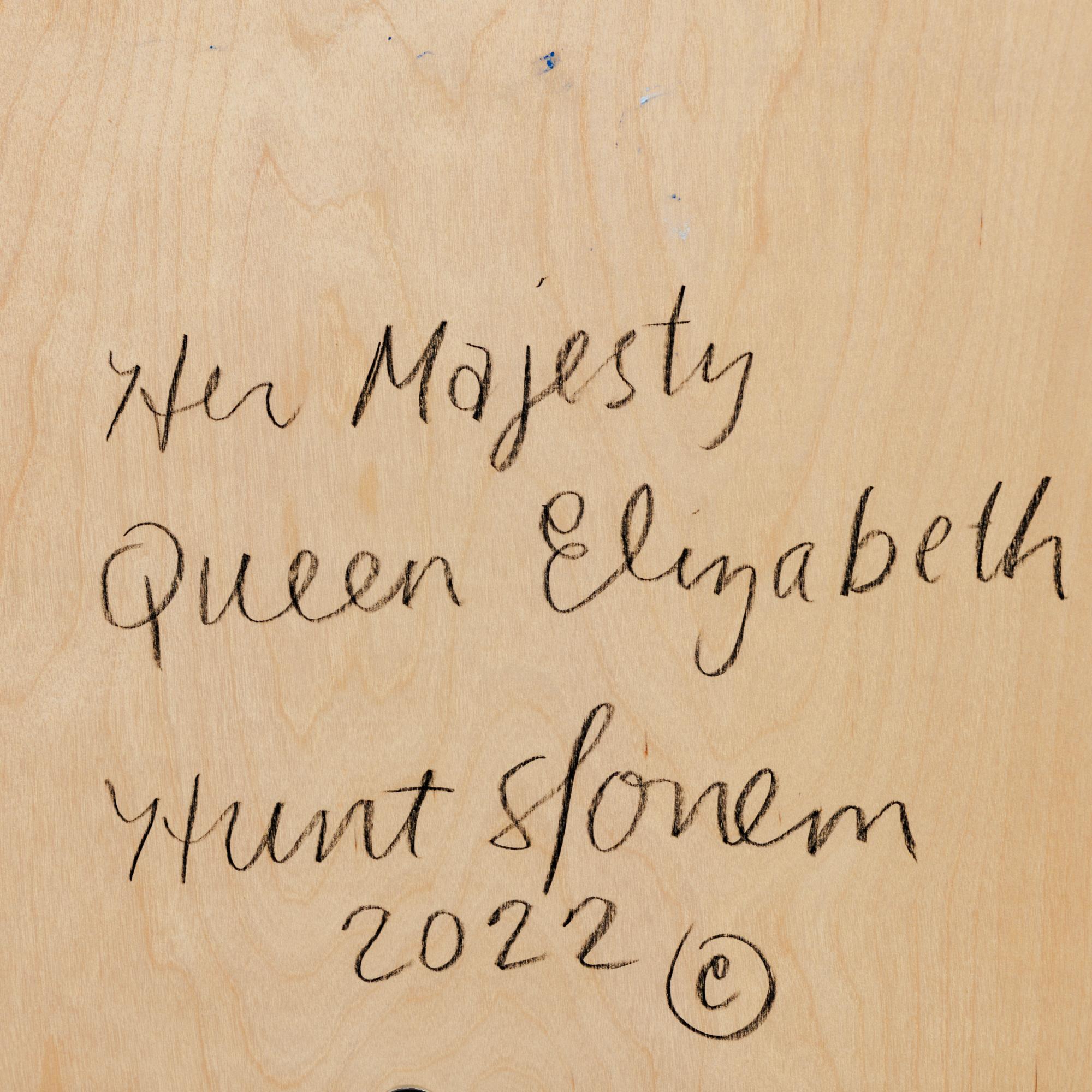 Huile sur bois encadrée « Her Majesty Queen Elizabeth » de Hunt Slonem, néoexpressionniste en vente 4