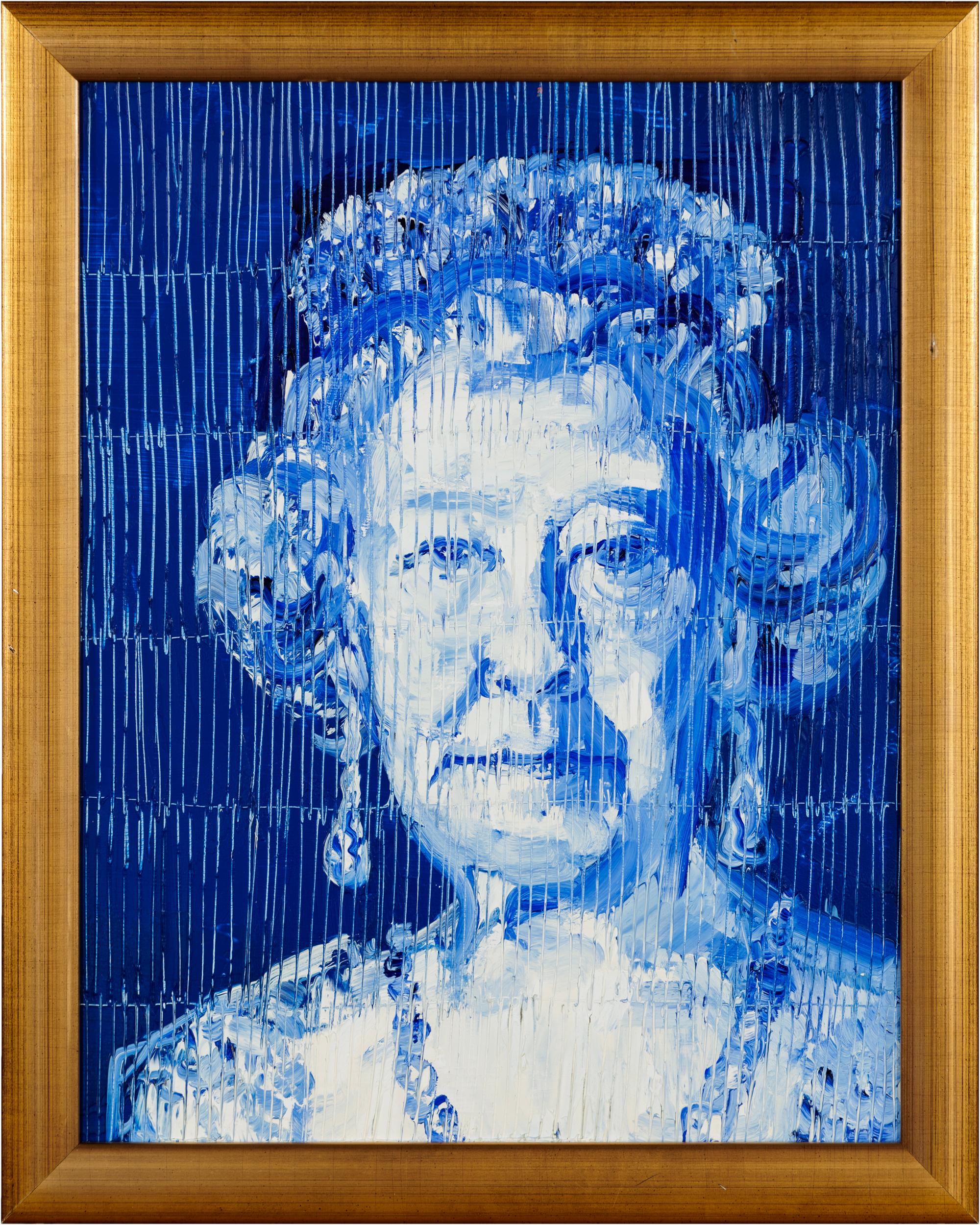 Hunt Slonem "Sua Maestà la Regina Elisabetta" Olio neoespressionista su legno con cornice