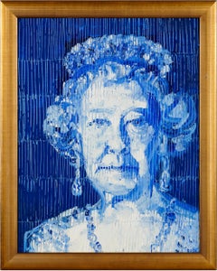 Hunt Slonem "Su Majestad la Reina Isabel" Óleo neoexpresionista enmarcado sobre madera