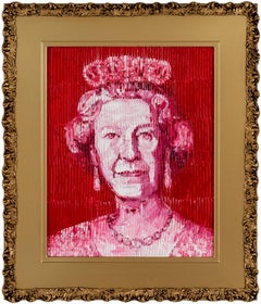 Hunt Slonem "Her Majesty" Textured Painting of Queen Elizabeth