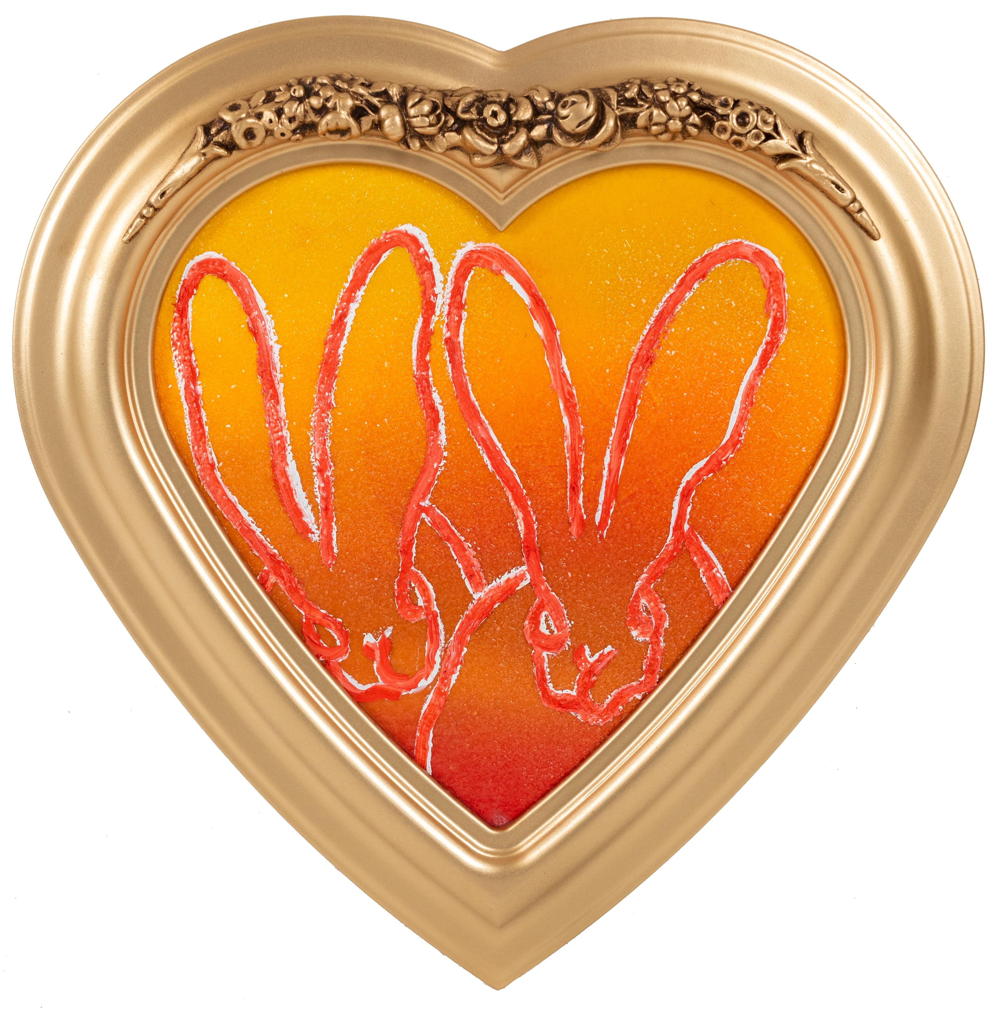 Hunt Slonem "Hombre Heart" Orange Double Diamond Dust Bunny