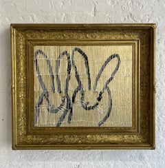 Hunt Slonem "Home Run" Bunnies on Gold