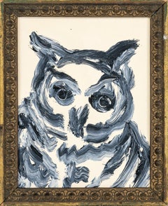 Hunt Slonem „Hoot“, neoexpressionistische Eule, gerahmtes Ölgemälde auf Tafel, Gemälde