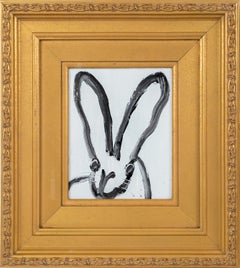 Hunt Slonem "House" Black Outline Bunny On Light Gray White