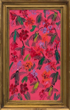 Hunt Slonem "Humming Bill" Hummingbirds and Flowers in Pink and Green