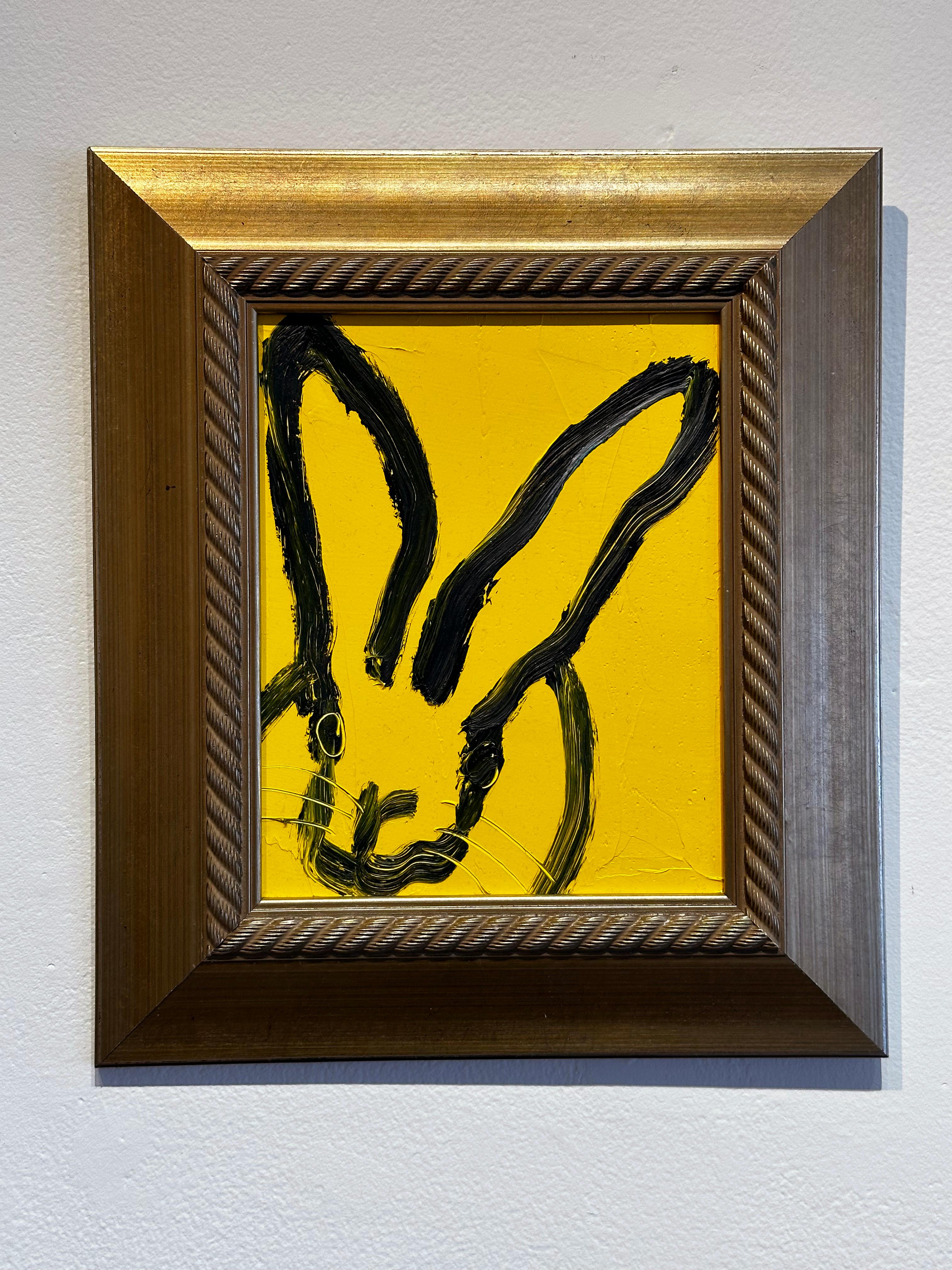 Hunt Slonem, „Hundreds“, 10x8 Gelbes Ölgemälde eines bunten Kaninchens, Ölgemälde im Angebot 1