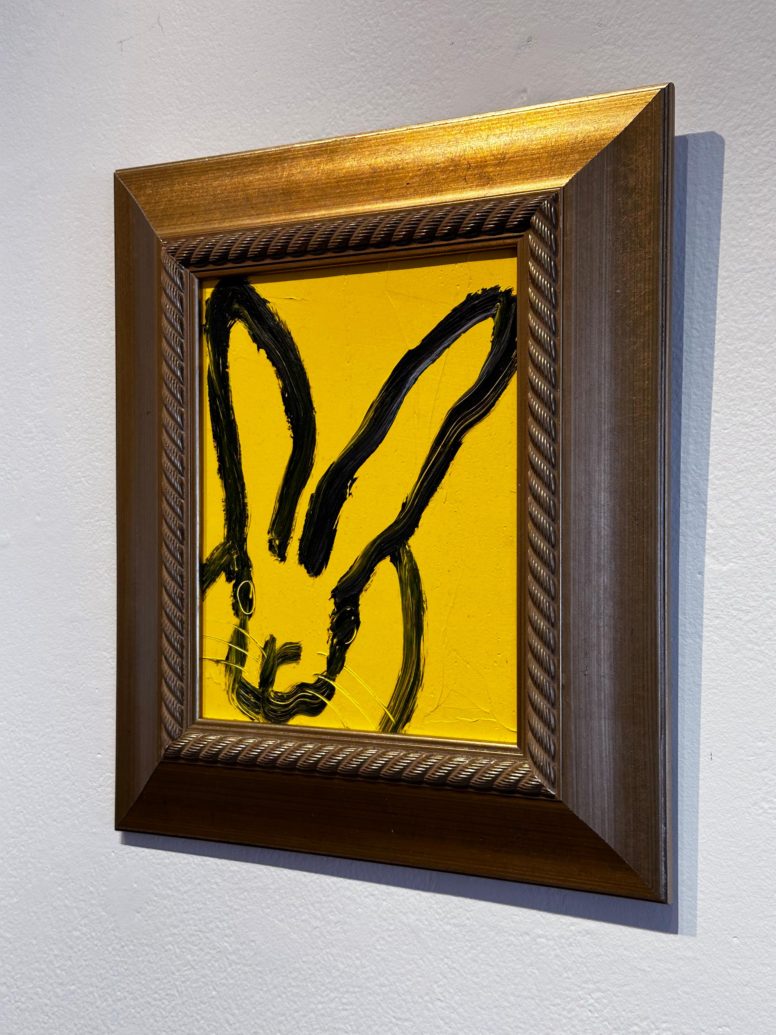 Hunt Slonem, „Hundreds“, 10x8 Gelbes Ölgemälde eines bunten Kaninchens, Ölgemälde im Angebot 2