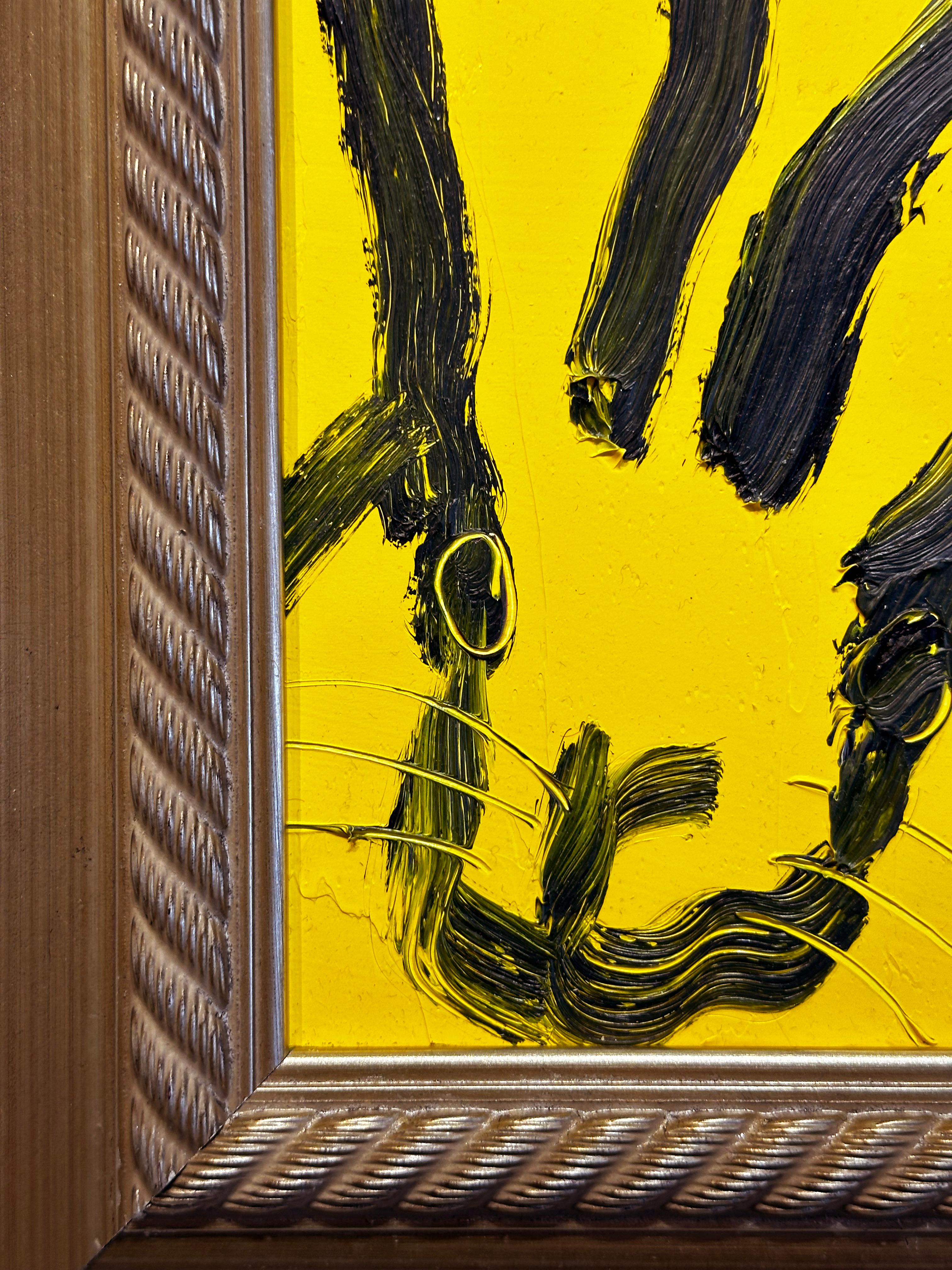 Hunt Slonem, „Hundreds“, 10x8 Gelbes Ölgemälde eines bunten Kaninchens, Ölgemälde im Angebot 4