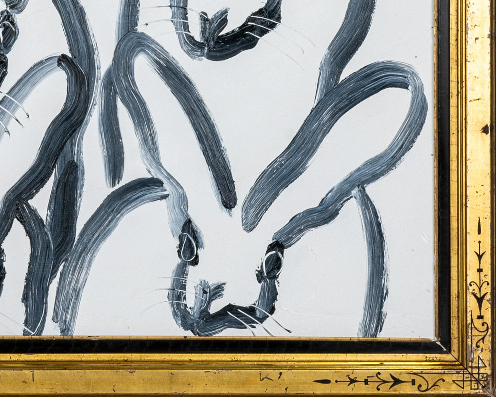 Hunt Slonem „Hutch 5“, neoexpressionistisches Gemälde mit Kaninchen, gerahmt, Öl auf Holz im Angebot 1