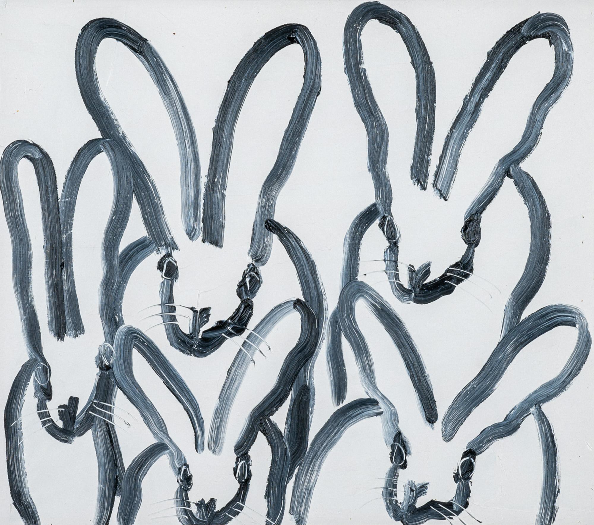 Hunt Slonem „Hutch 5“, neoexpressionistisches Gemälde mit Kaninchen, gerahmt, Öl auf Holz im Angebot 4