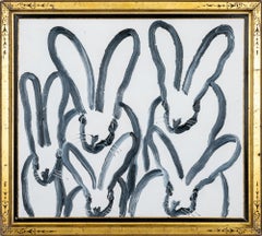 Used Hunt Slonem "Hutch 5" Neoexpressionist Rabbits Framed Oil On Wood Painting