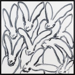 Hunt Slonem "Hutch Again" Oil Painting of Bunnies on White Background