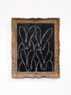 Hunt Slonem "Hutch Four Black Diamond Dust" painting of bunnies