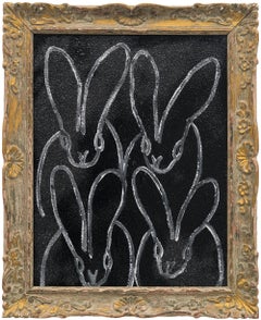 Hunt Slonem "Hutch Four Black Diamond Dust" painting of bunnies