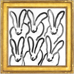 Hunt Slonem "Hutch Holiday" Black Outline Bunnies on White