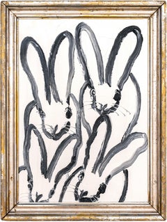 Hunt Slonem "Hutch Hunch" Black Outline Bunnies on White