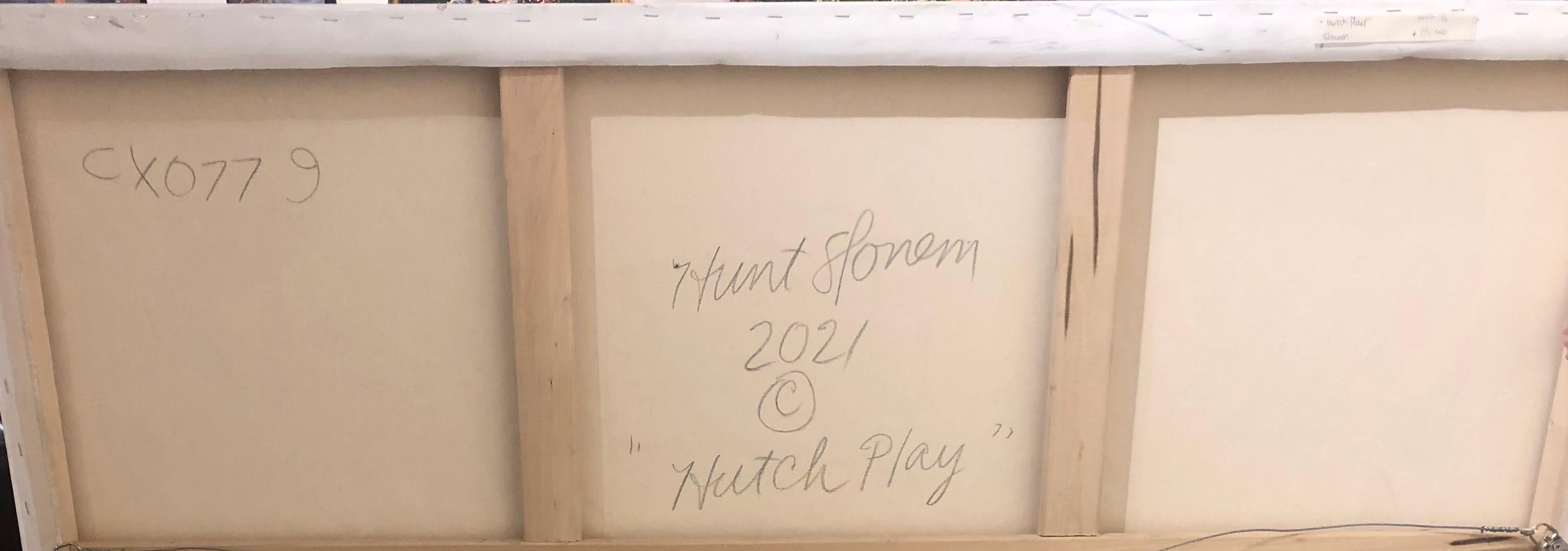 Hunt Slonem „ „Hutch Play“, zeitgenössisches Schwarz-Weiß-Bunny-Ölgemälde, 2021 im Angebot 7