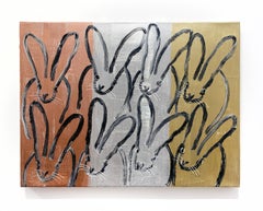 Hunt Slonem "Hutch Trio Metallics" Original painting of bunnies in oil