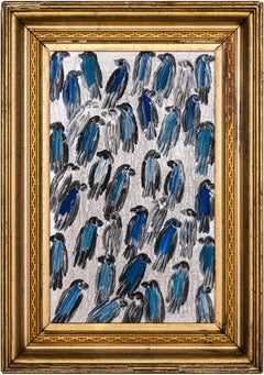 Hunt Slonem "Indigo Finches" Blue and Metallic Birds