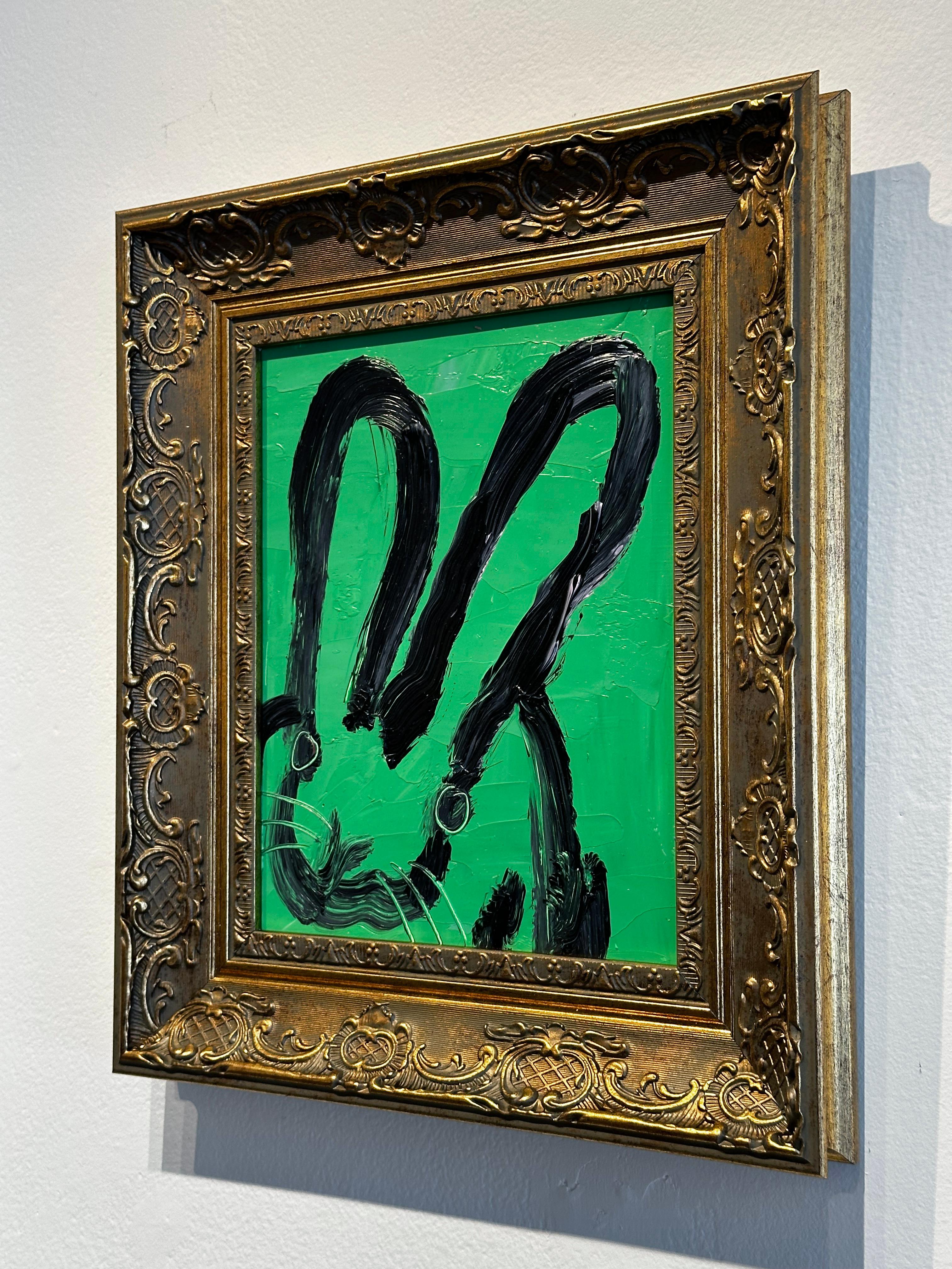 Hunt Slonem, „Jane“, 10x8 Grünes Ölgemälde eines jeden Bunny Kaninchens, Ölgemälde im Angebot 2