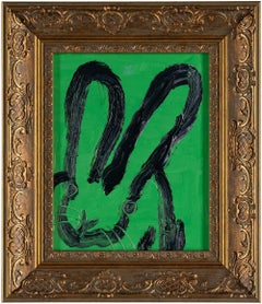 Hunt Slonem, „Jane“, 10x8 Grünes Ölgemälde eines jeden Bunny Kaninchens, Ölgemälde