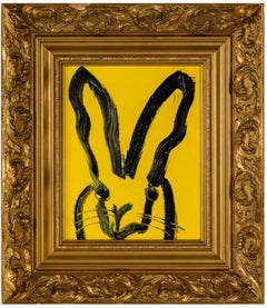 Hunt Slonem, "Jay", Bunny Oil Painting on Wood Board in Antique Frame, 2021 