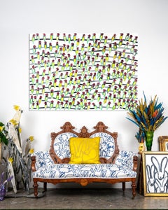 Hunt Slonem "Lady Gouldians (Australia)" Multicolor Birds on White Background