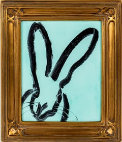 Hunt Slonem "Lake Cuomo" Black Outline Bunny Blue