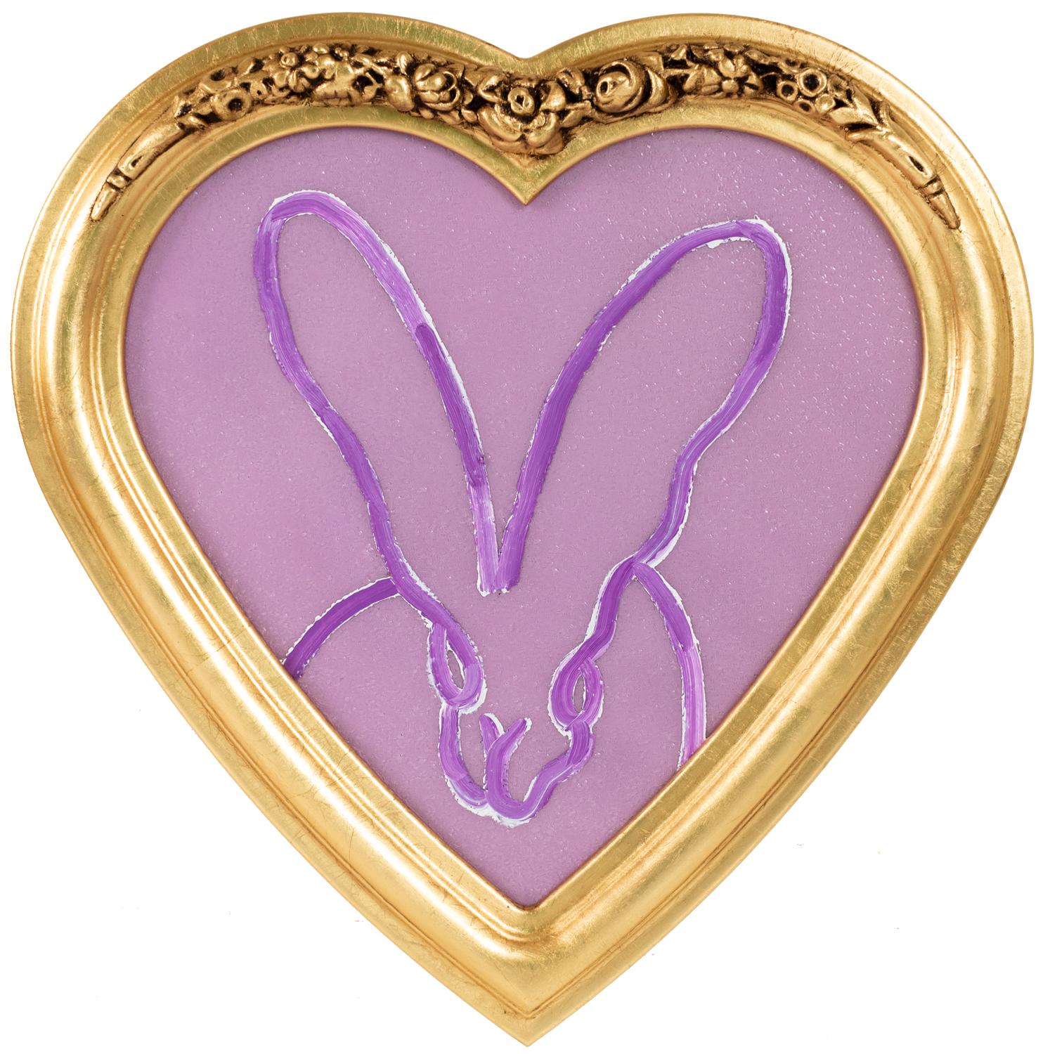 Hunt Slonem "Lavendar" Outline Bunny, Purple-Pink Diamond Dust (Heart)
Purple outlined bunny on a pink diamond dust background in a heart-shaped frame

Unframed: 14 x 14 inches
Framed: 17.75 x 17.75 inches
*Painting is framed - Please note Hunt