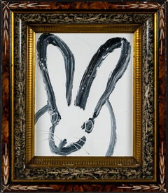 Hunt Slonem "Leroy" Neoexpressionist White Bunny Oil On Wood with Antique Frame