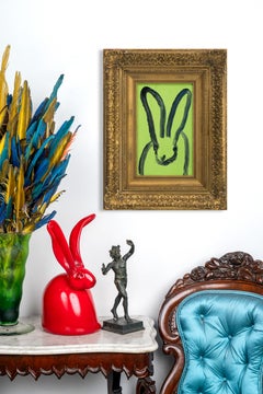 Hunt Slonem "Lime" Black Outline Bunny on Green