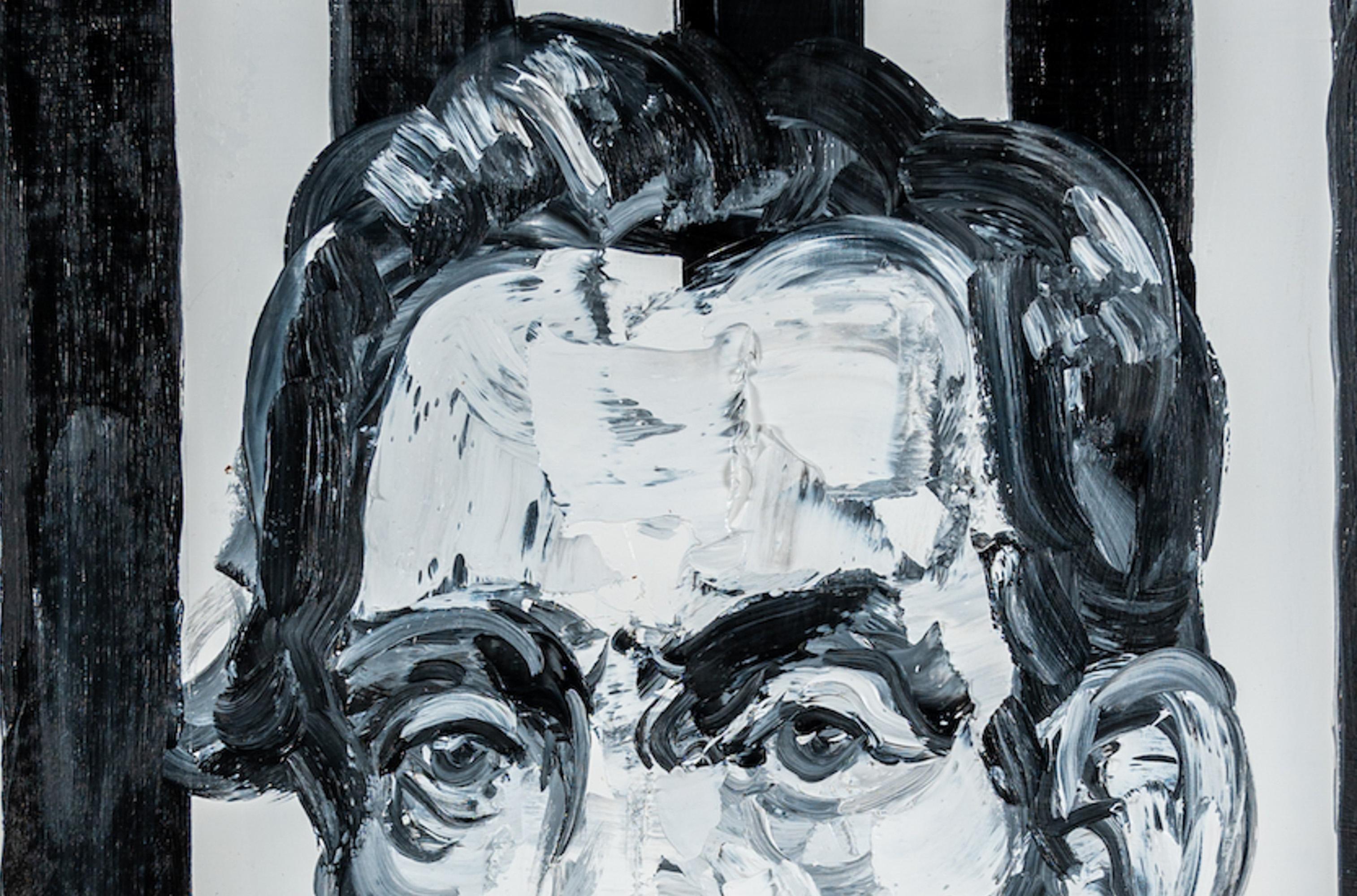 Hunt Slonem: „Lincoln Black & White“, Porträt, Öl auf Holz, gerahmtes Gemälde im Angebot 4