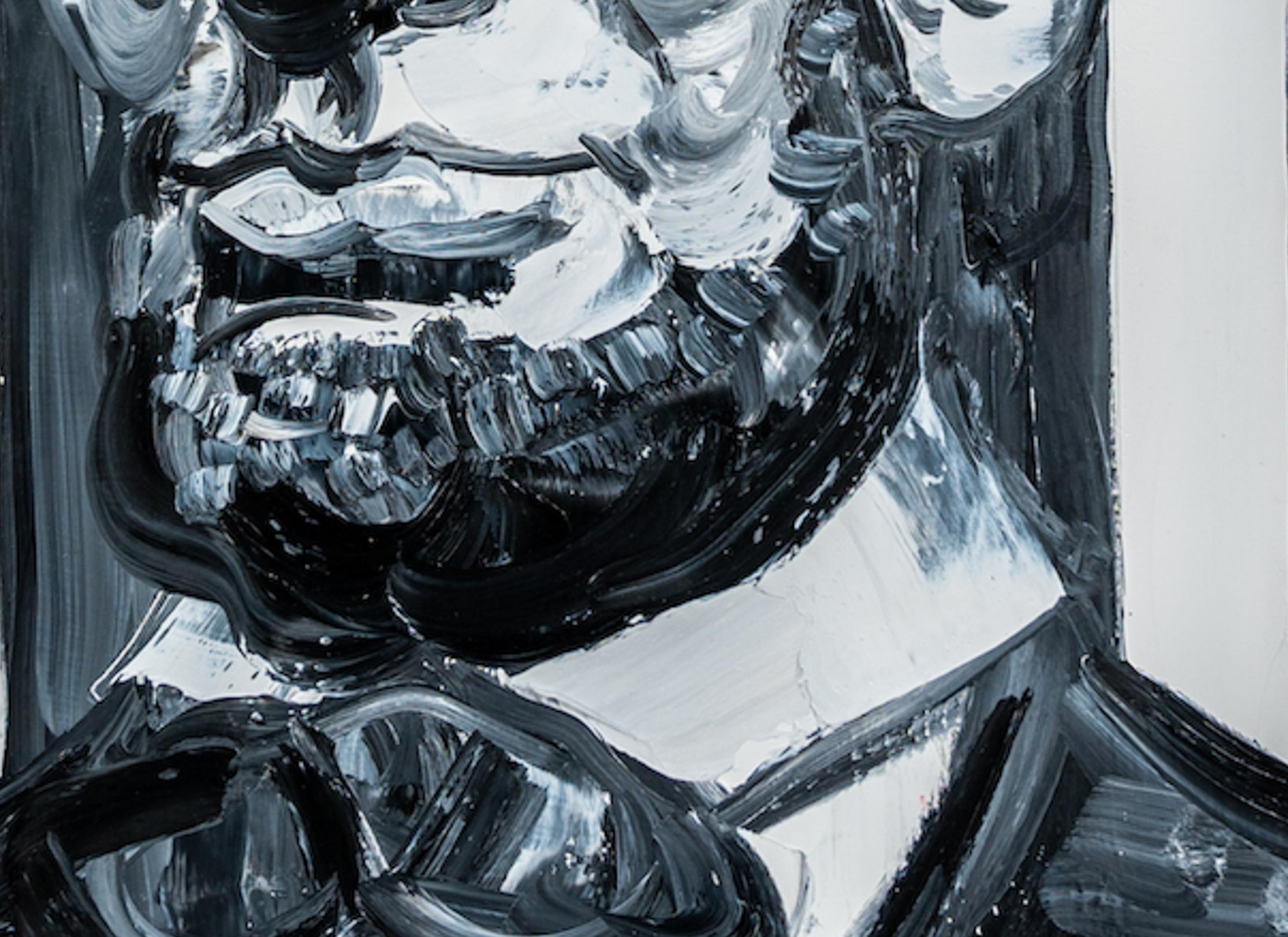 Hunt Slonem: „Lincoln Black & White“, Porträt, Öl auf Holz, gerahmtes Gemälde im Angebot 5