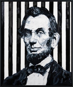 Hunt Slonem "Crepuscolo di Lincoln" Ritratto del Presidente con cornice olio su tela