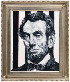 Hunt Slonem "Lincoln with Stripes" Original portrait in oil