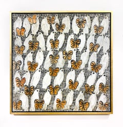 Hunt Slonem "La memoria della pace di Lincoln" Pittura a olio unica con farfalle e uccelli