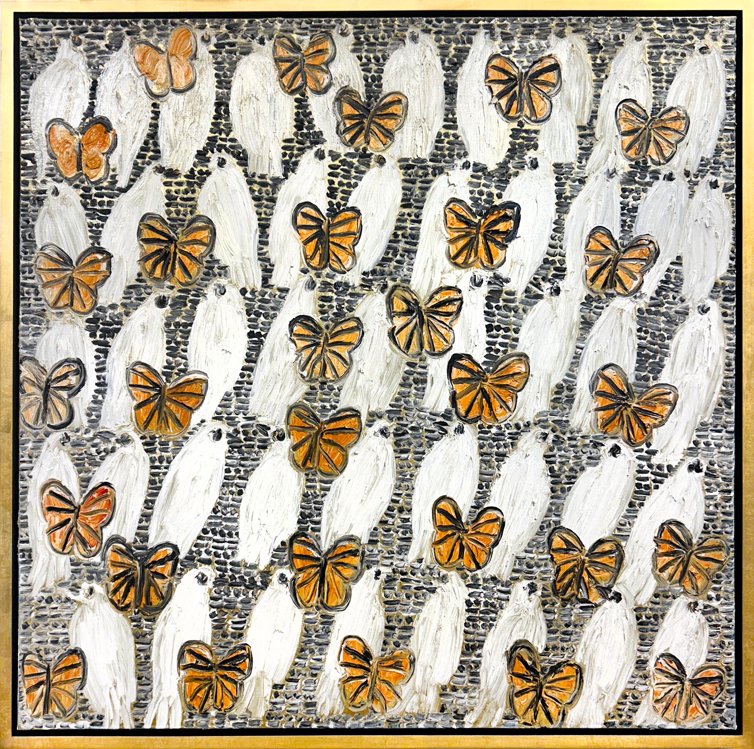 Hunt Slonem "Lincoln's Peace Memory" Unique butterfly & bird oil painting
