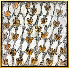 Hunt Slonem "Lincoln's Peace Memory" Peinture à l'huile unique de papillons et d'oiseaux