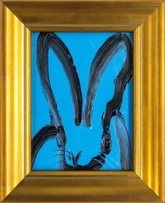 Hunt Slonem "Looking Glass" Coniglietto con contorno nero su blu
